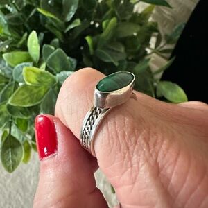 Sterling Silver Malachite Ring Signed A Martinez. Size 10.